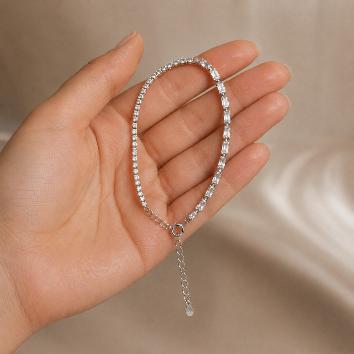 Crystal Square Tennis Bracelet | 925 Silver