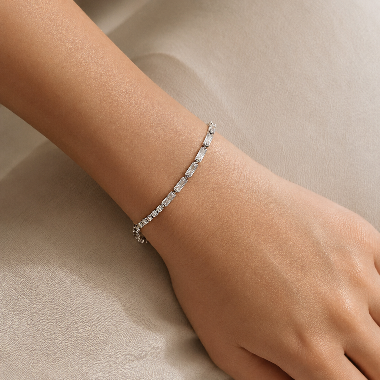 Crystal Square Tennis Bracelet | 925 Silver