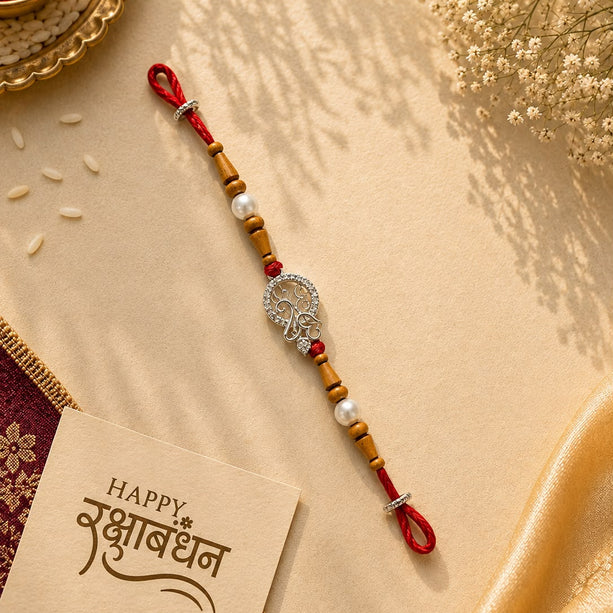 Divine Om Leaf Silver Rakhi