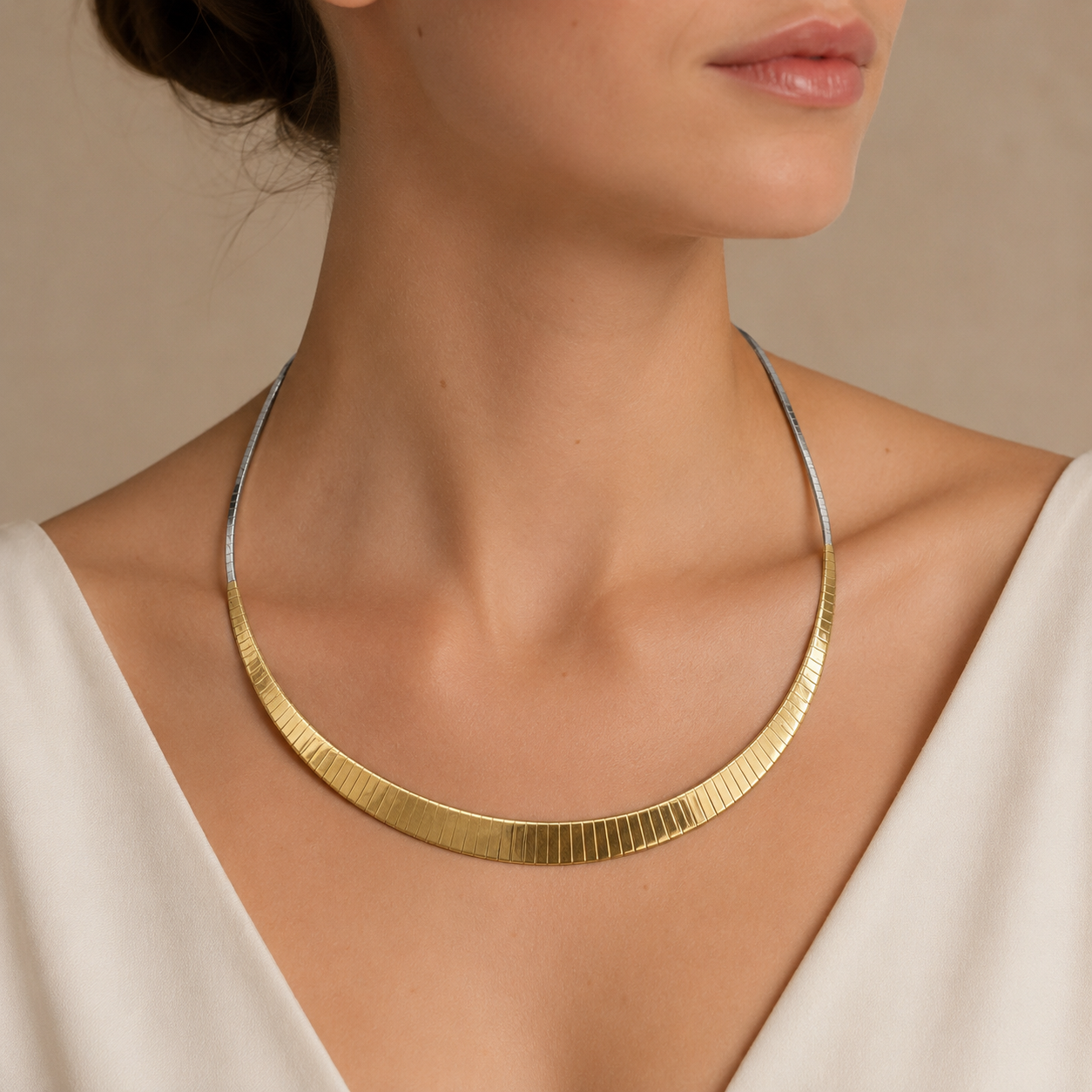 Dual Tone Sleek Omega Necklace | 925 Silver