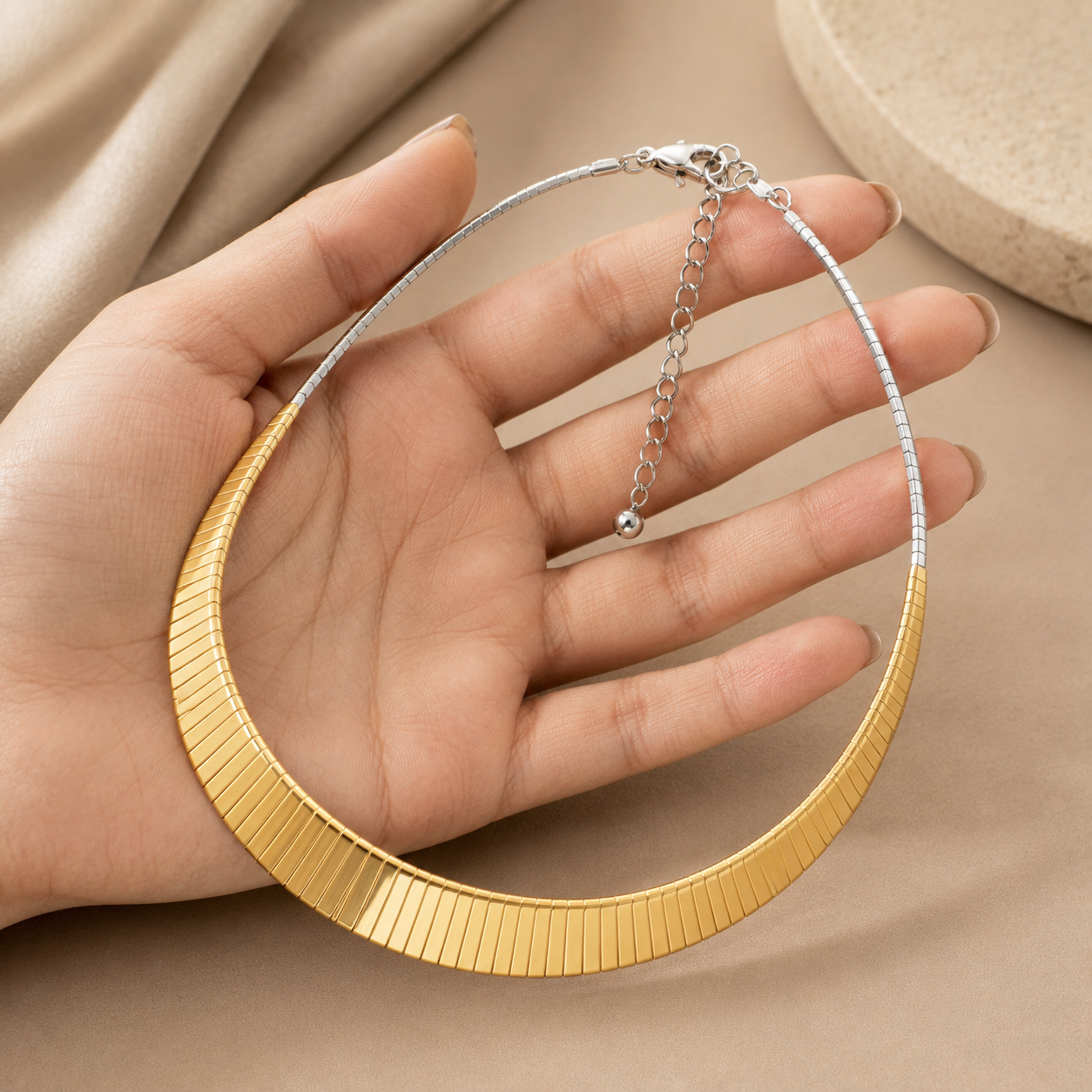 Dual Tone Sleek Omega Necklace | 925 Silver
