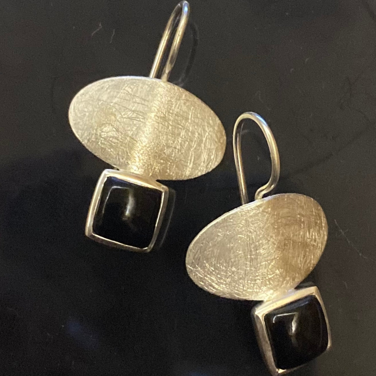 Black Silver Danglers | 925 Silver