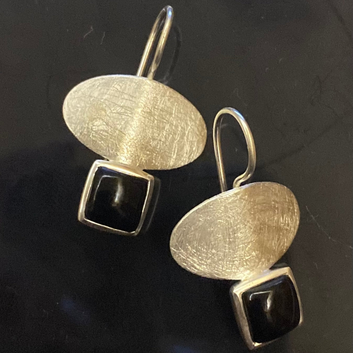 Black Silver Danglers | 925 Silver