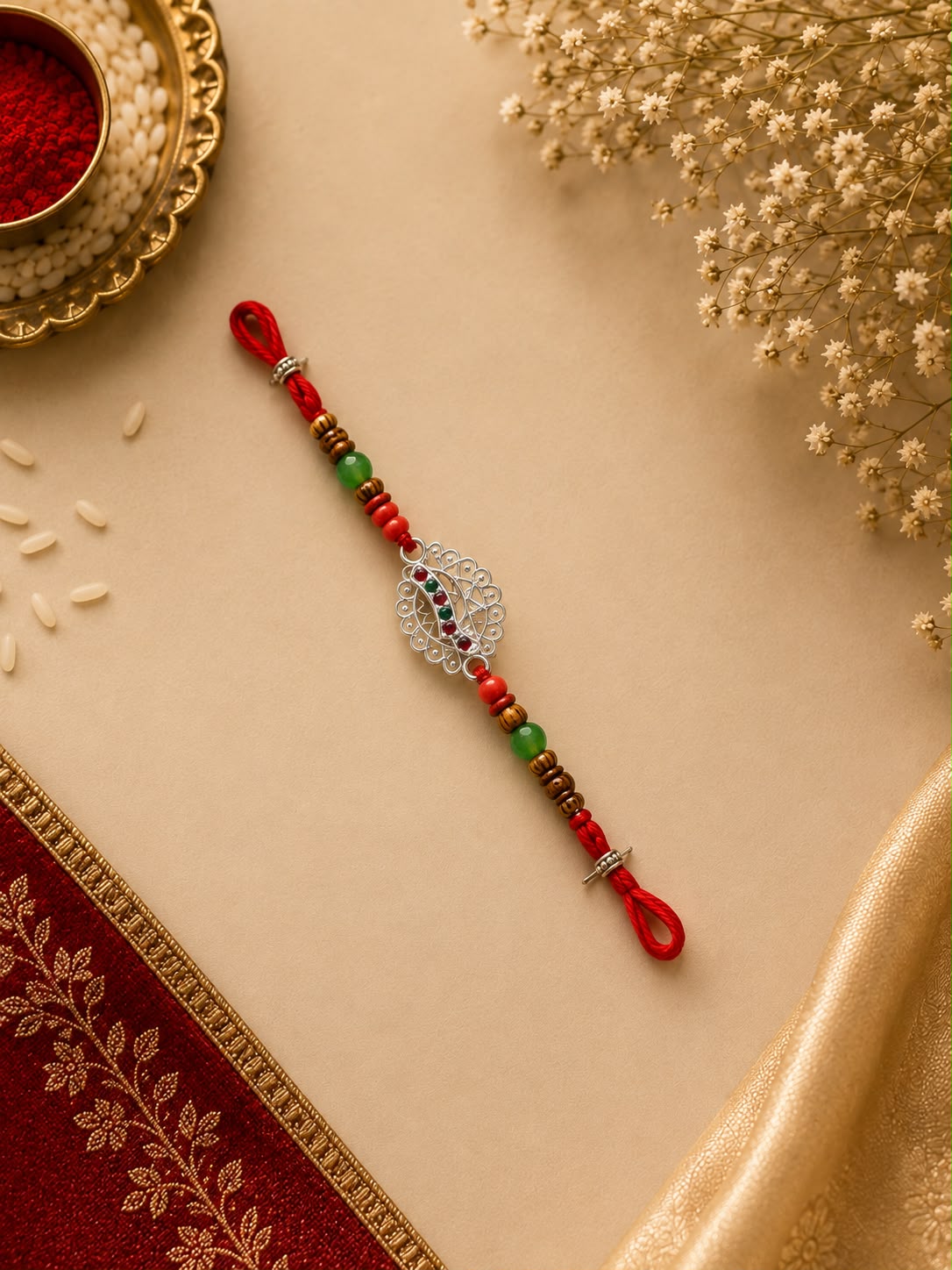 Emerald Filigree Silver Rakhi