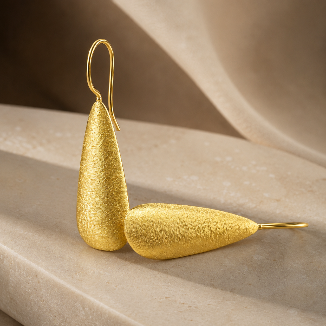 Gold Matte Teardrop Earrings | 925 Silver