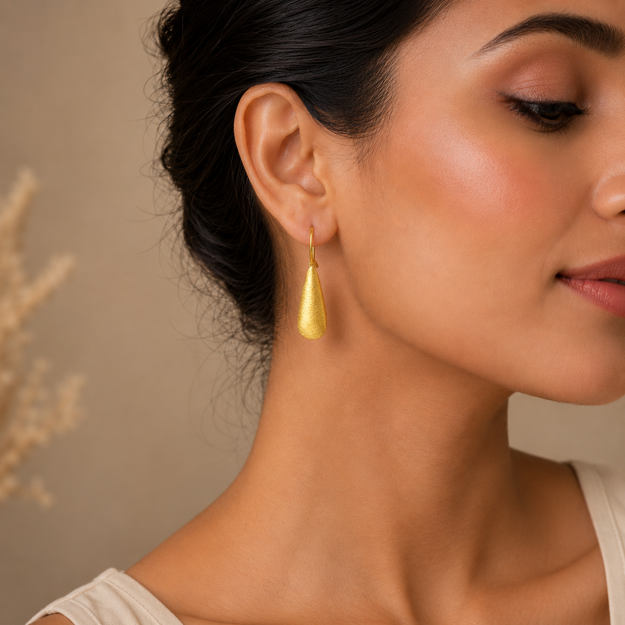 Gold Matte Teardrop Earrings | 925 Silver