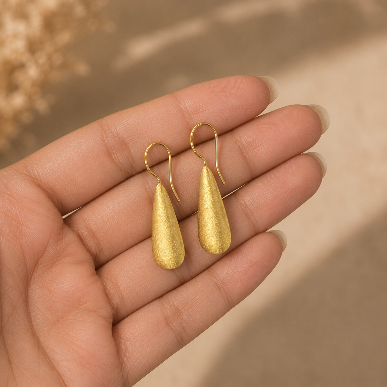 Gold Matte Teardrop Earrings | 925 Silver