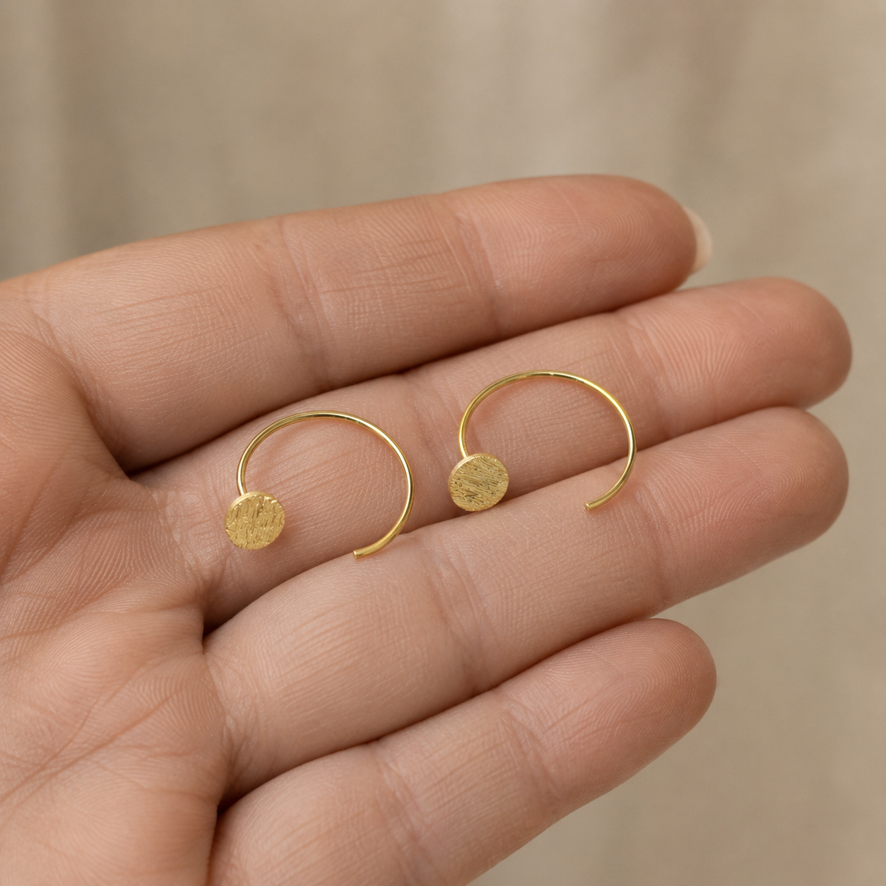 Golden Disc Mini Hoop Earrings | 925 Silver