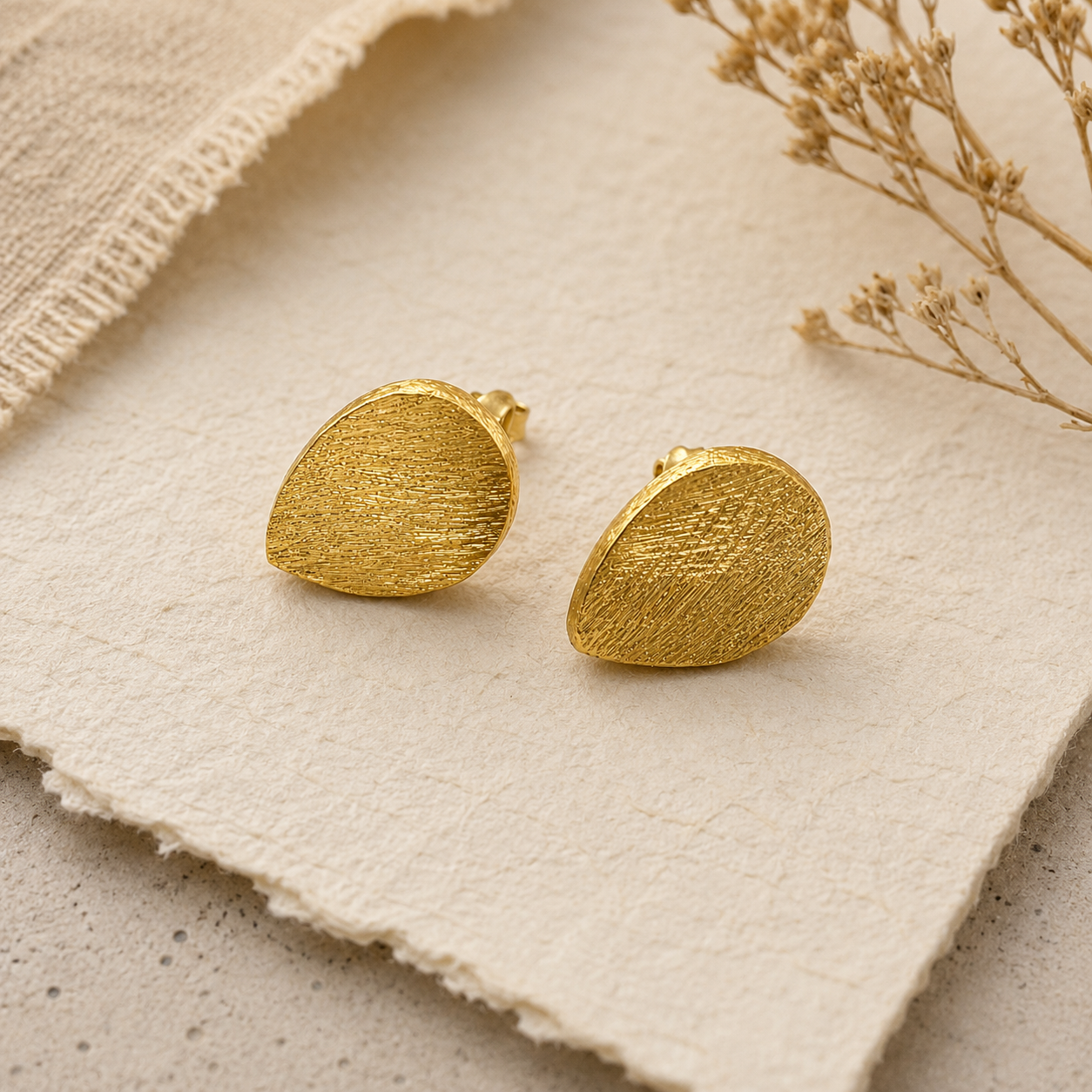 Golden Drop Stud Earrings | 925 Silver