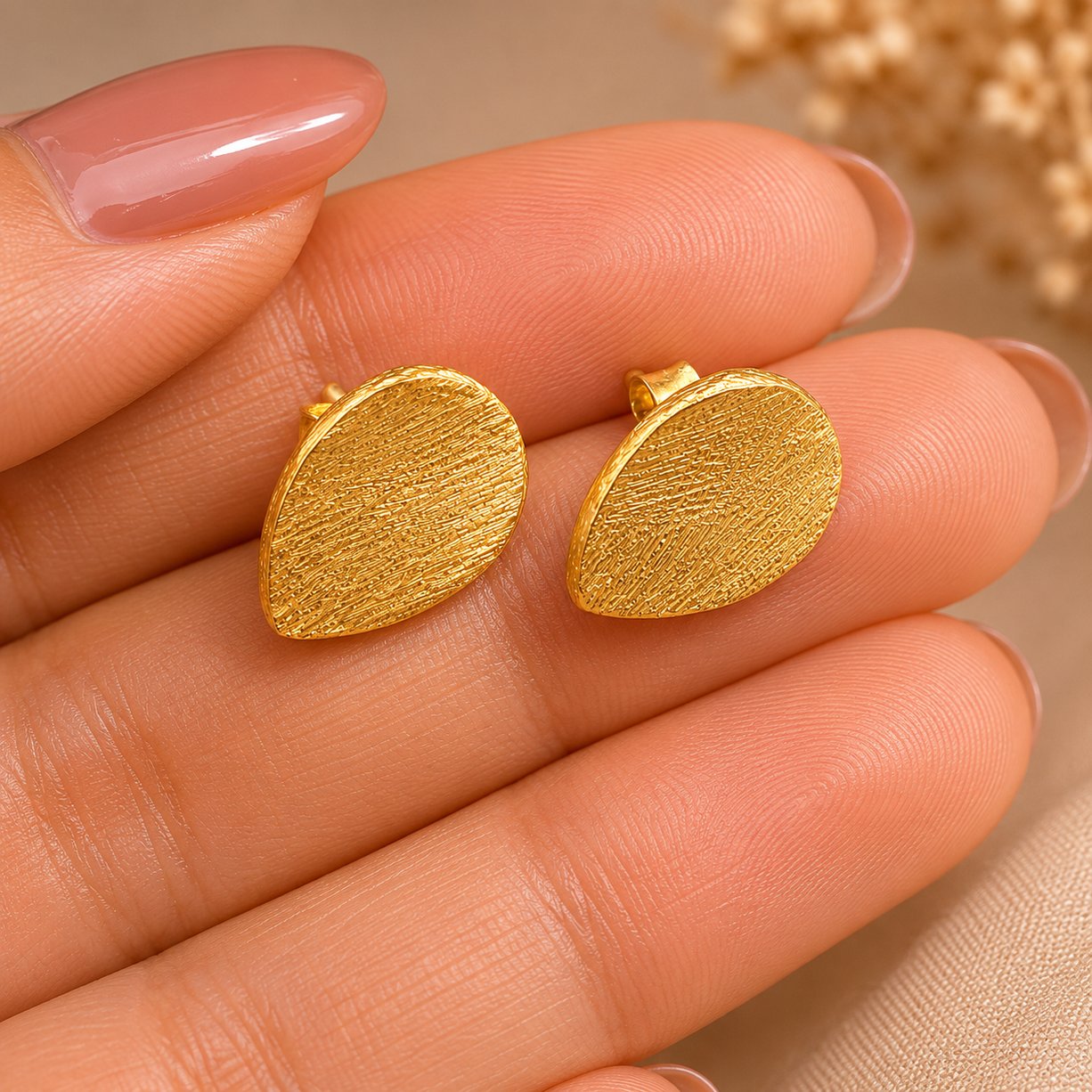 Golden Drop Stud Earrings | 925 Silver