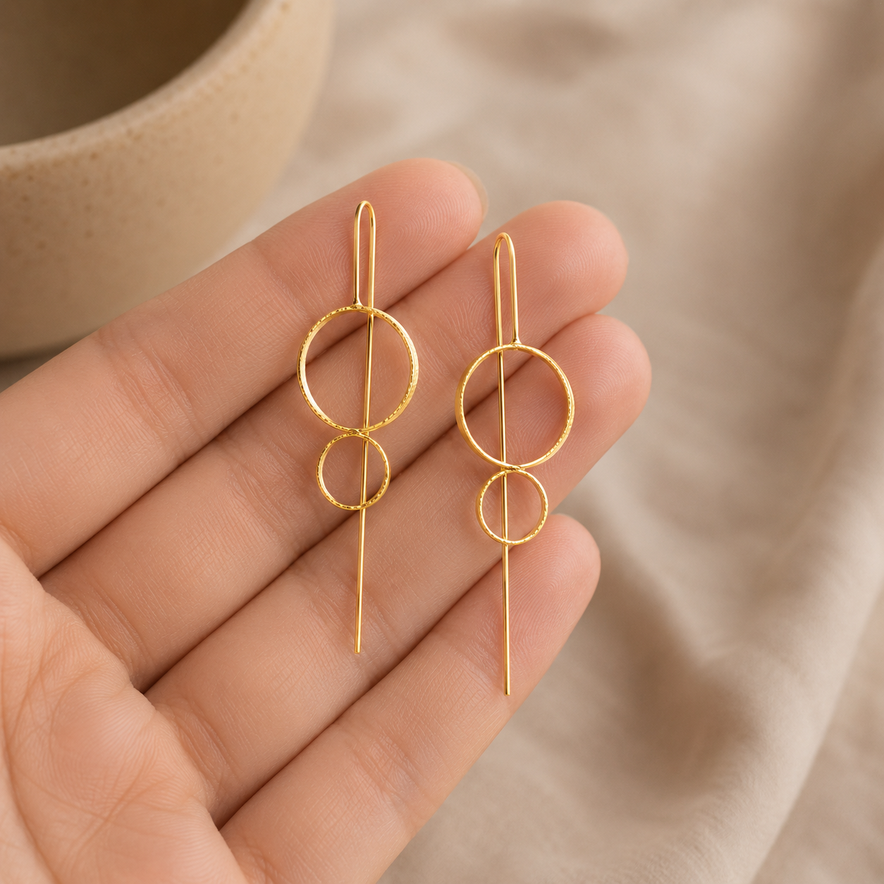 Golden Geo Threader Earrings | 925 Silver