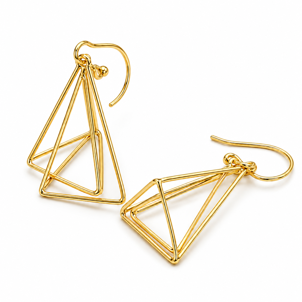 Golden Geometric Layered Drop Earrings | 925 Silver