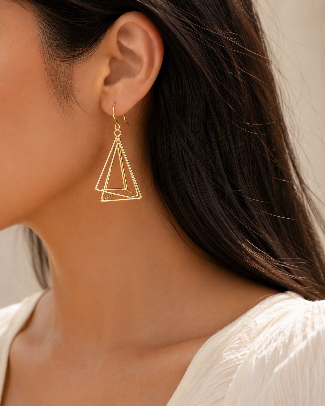 Golden Geometric Layered Drop Earrings | 925 Silver