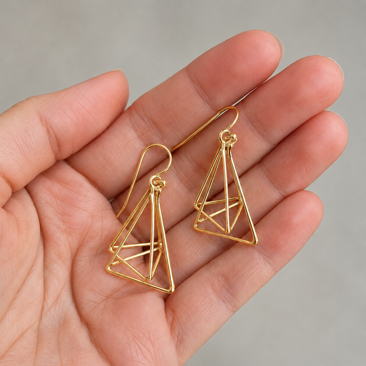 Golden Geometric Layered Drop Earrings | 925 Silver