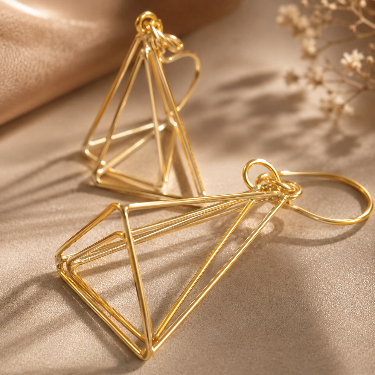 Golden Geometric Layered Drop Earrings | 925 Silver