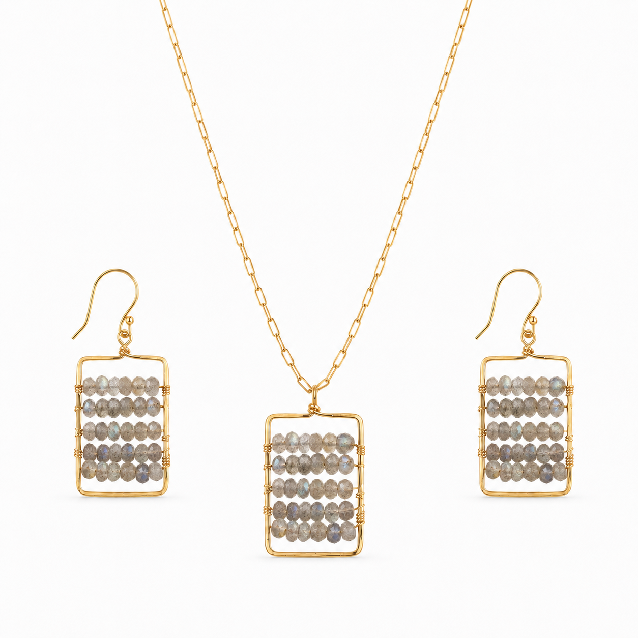 Golden Grid Elegance Set | 925 Silver