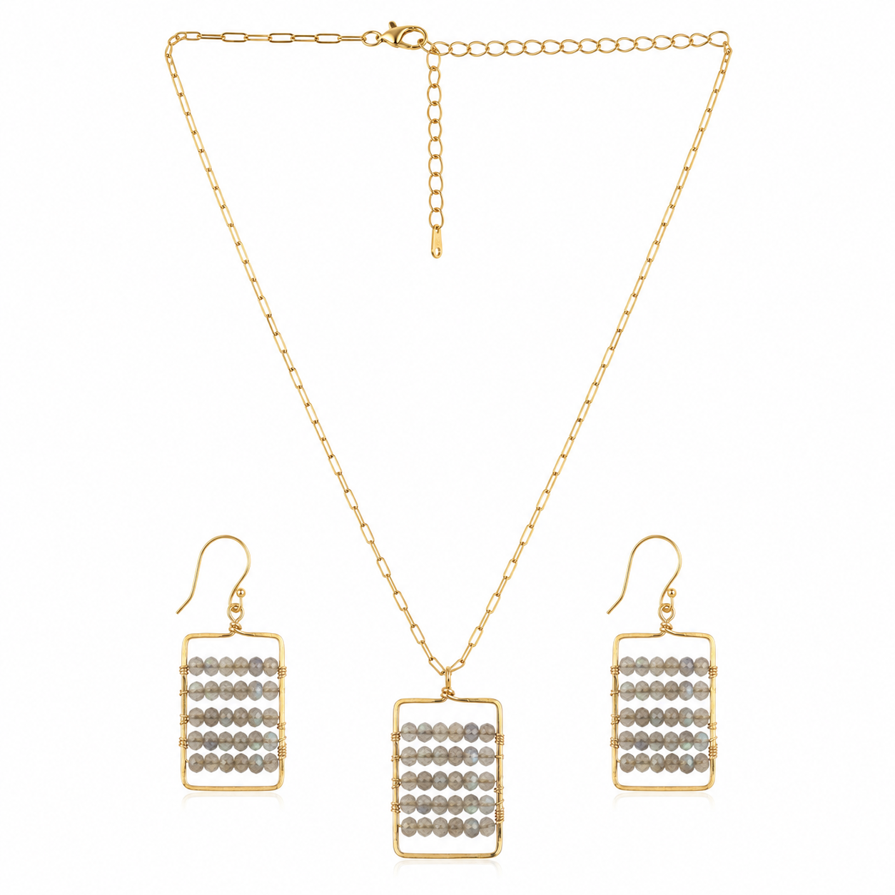 Golden Grid Elegance Set | 925 Silver
