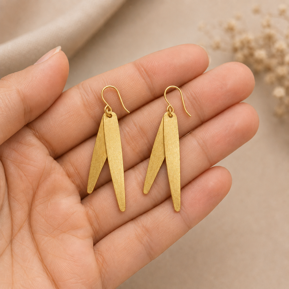 Golden Leaf Drop Earrings | 925 Silver