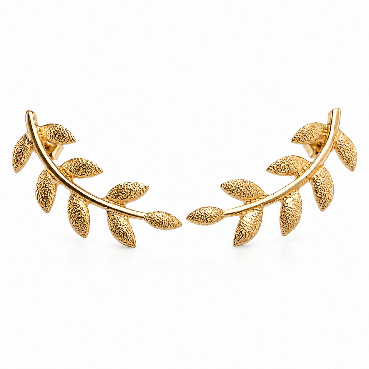 Golden Leaf Ear Climber Earrings | 925 Silver