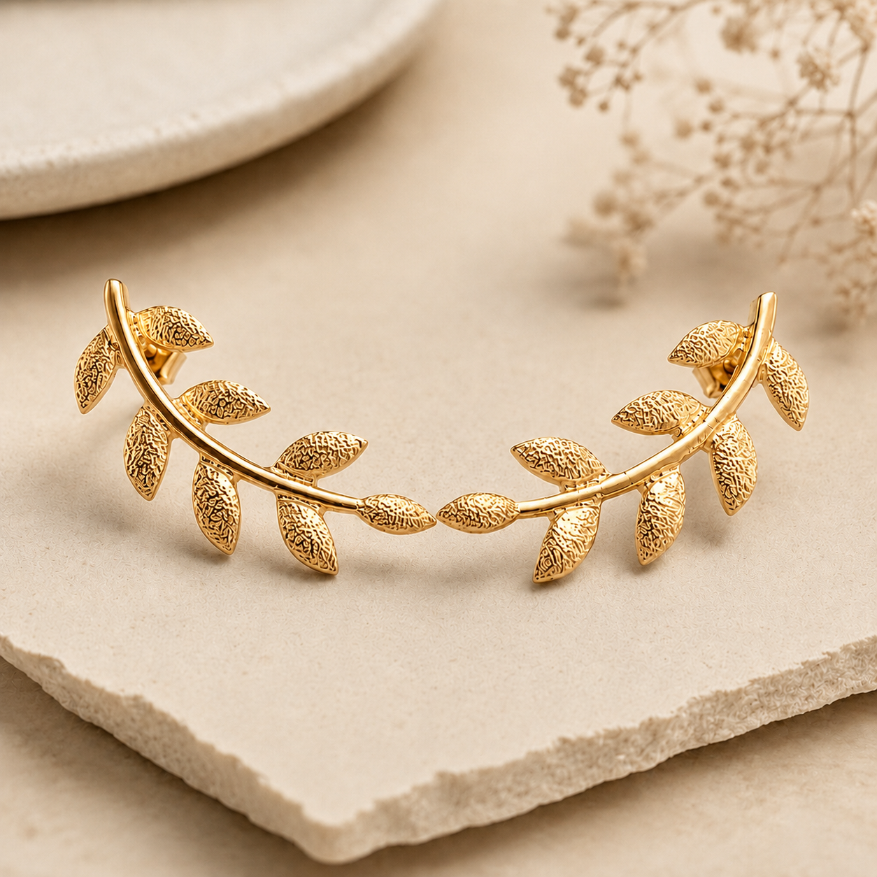 Golden Leaf Ear Climber Earrings | 925 Silver