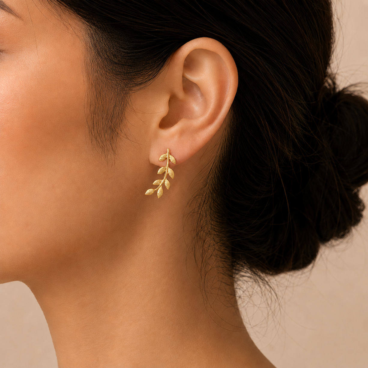 Golden Leaf Ear Climber Earrings | 925 Silver