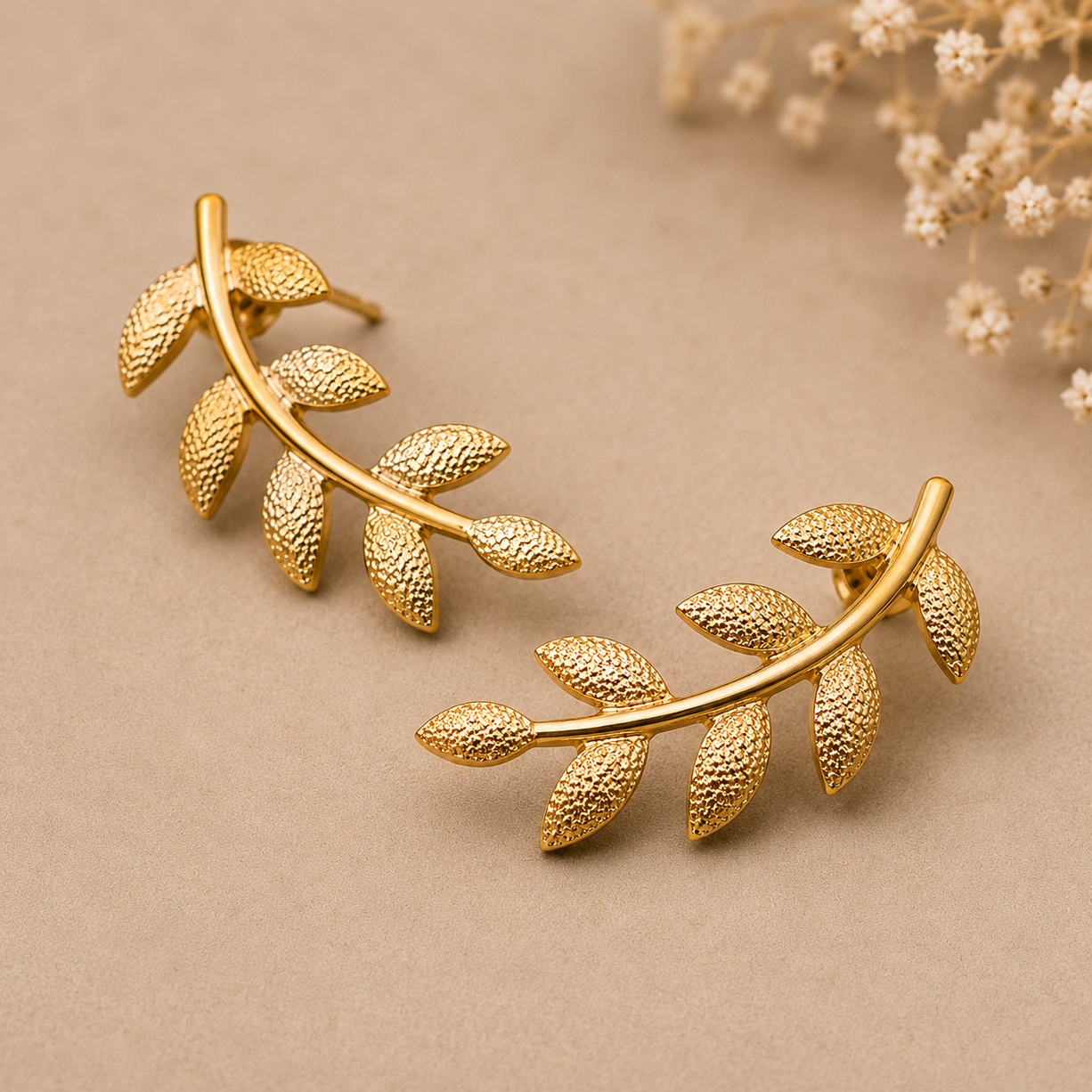 Golden Leaf Ear Climber Earrings | 925 Silver