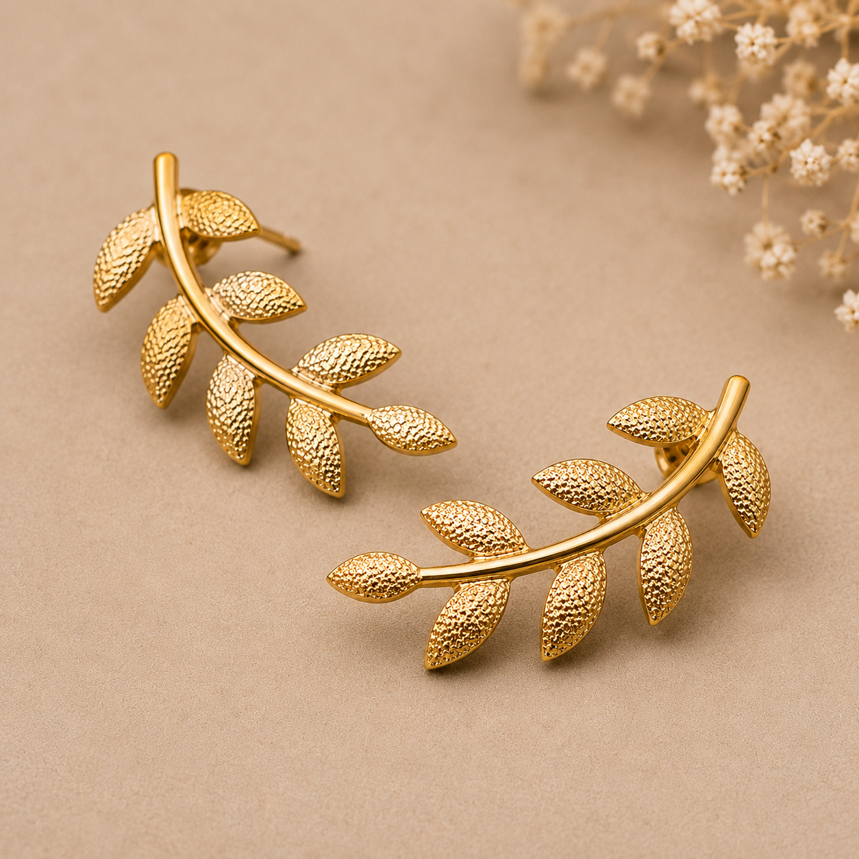 Golden Leaf Ear Climber Earrings | 925 Silver
