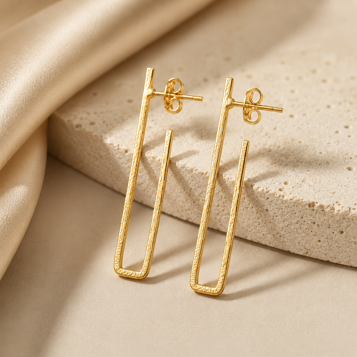Golden Rectangle Drop Earing | 925 Silver