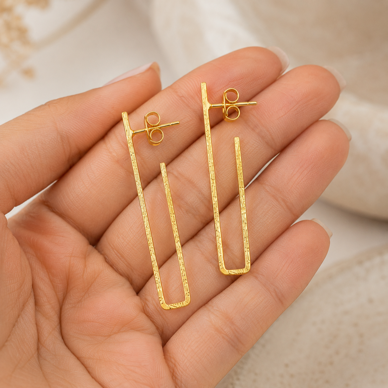Golden Rectangle Drop Earing | 925 Silver
