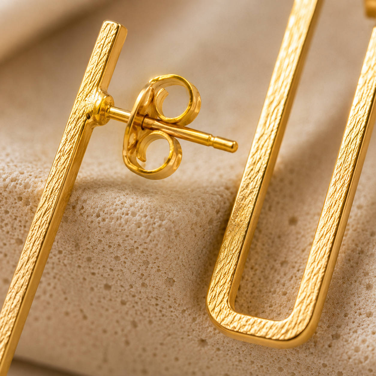 Golden Rectangle Drop Earing | 925 Silver