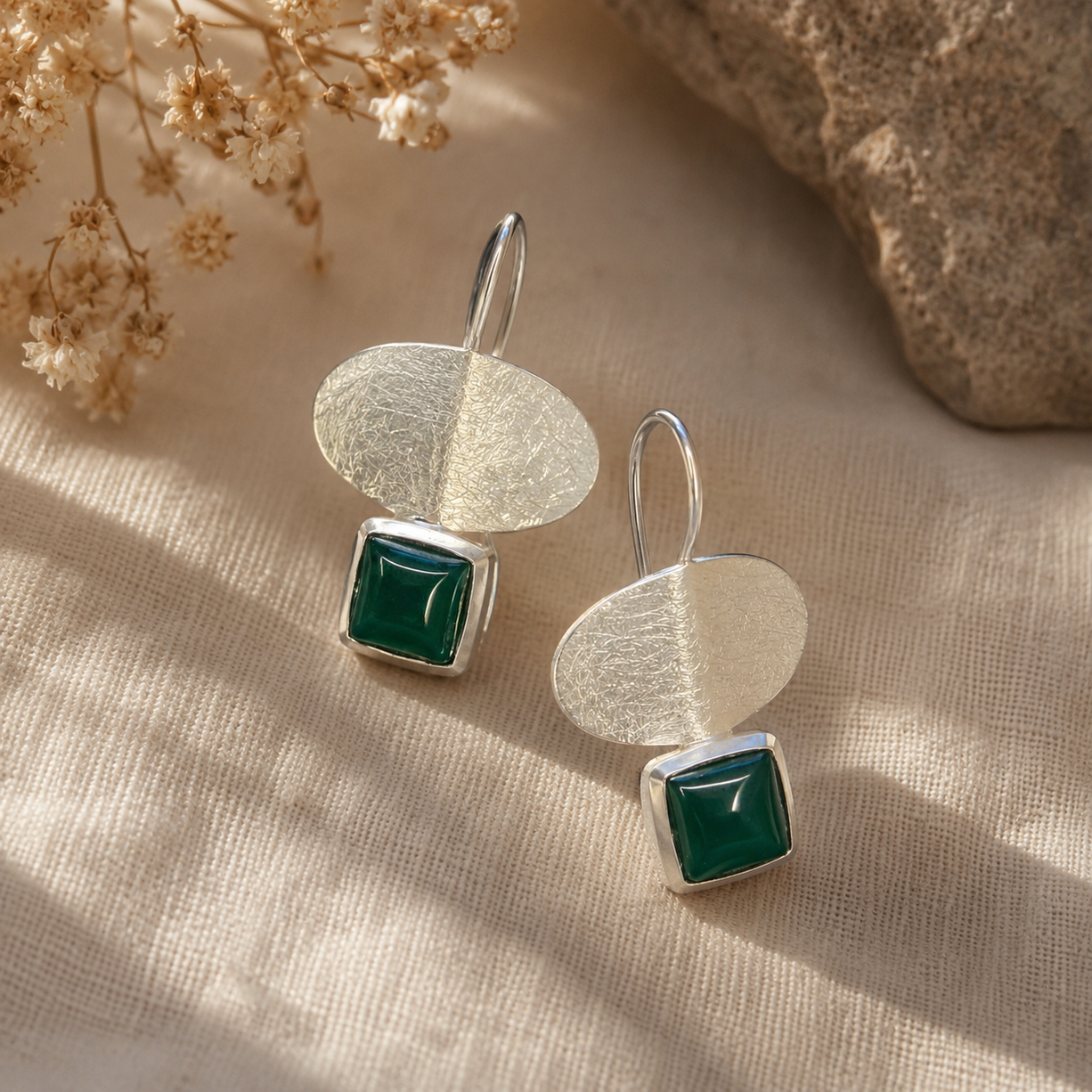 Green Silver Danglers | 925 Silver