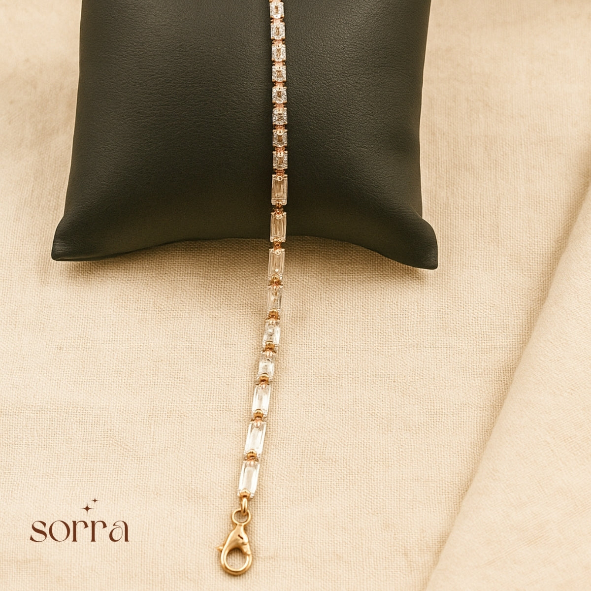 Crystal Square Gold Tennis Bracelet | 925 Silver