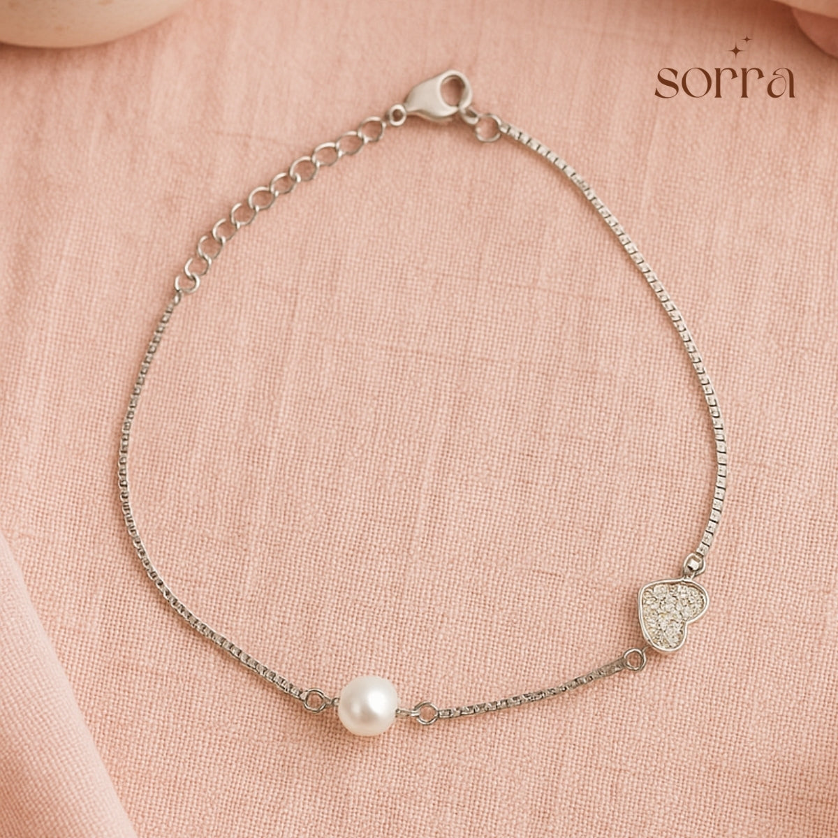 Pearl Promise Heart Chain Bracelet | 925 Silver