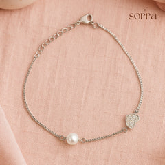 Pearl Promise Heart Chain Bracelet | 925 Silver