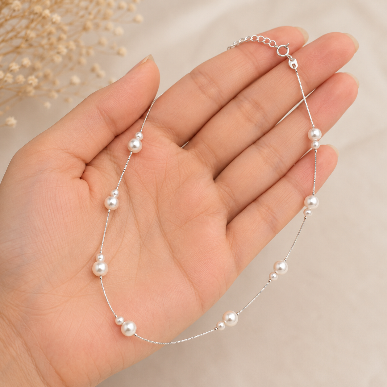 Lustre Line Delicate Pearl Necklace | 925 Silver