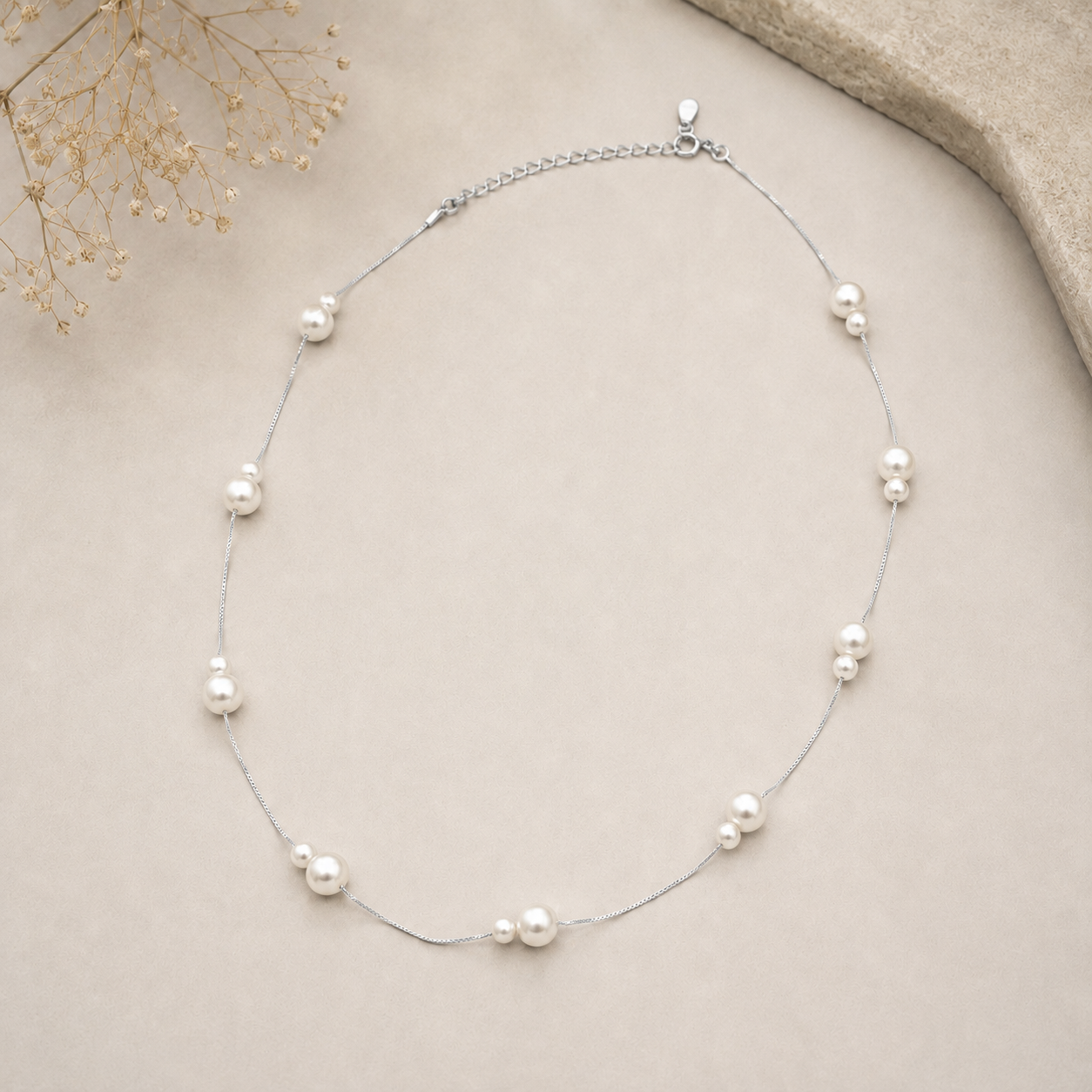 Lustre Line Delicate Pearl Necklace | 925 Silver