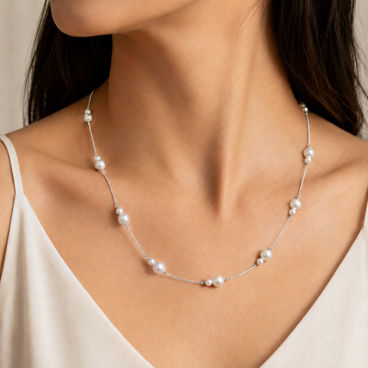 Lustre Line Delicate Pearl Necklace | 925 Silver