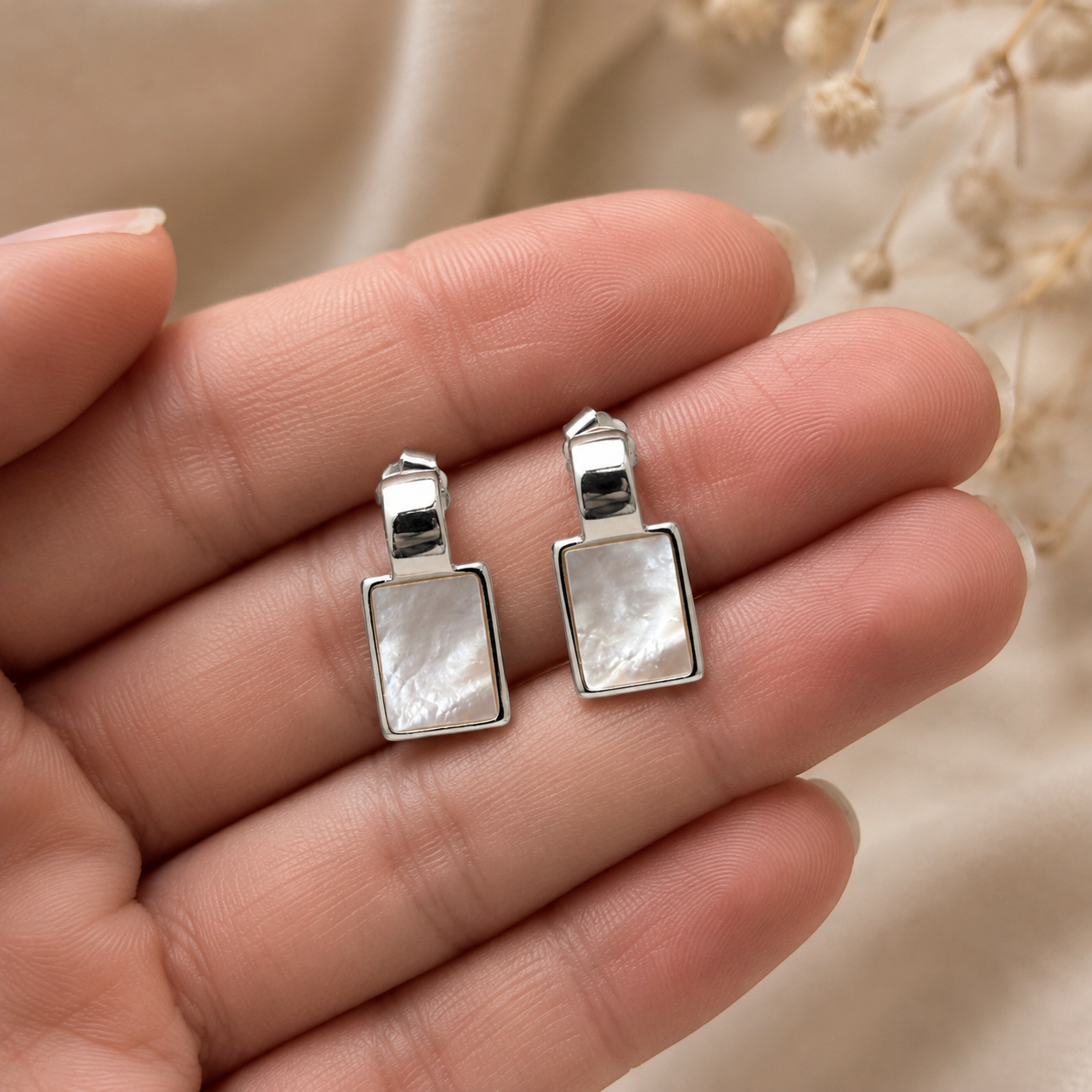 Lustrous Shell Bar Earrings | 925 Silver
