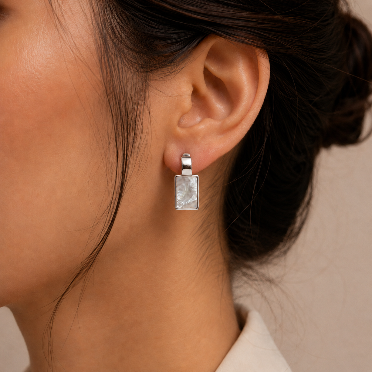 Lustrous Shell Bar Earrings | 925 Silver