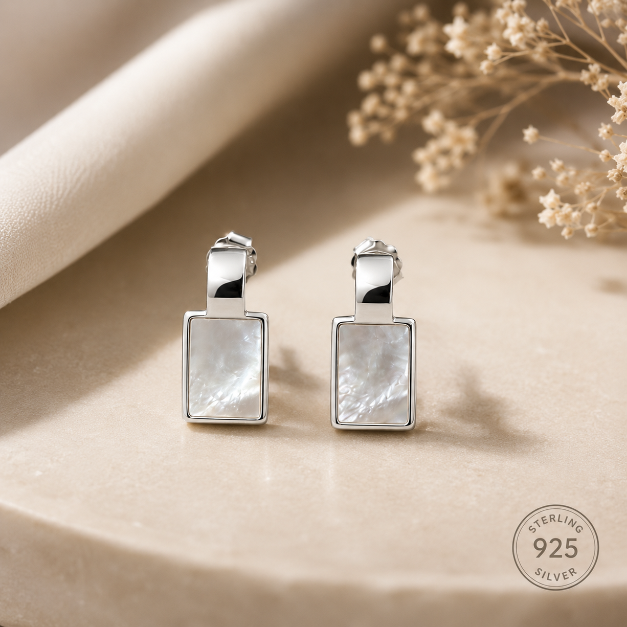 Lustrous Shell Bar Earrings | 925 Silver
