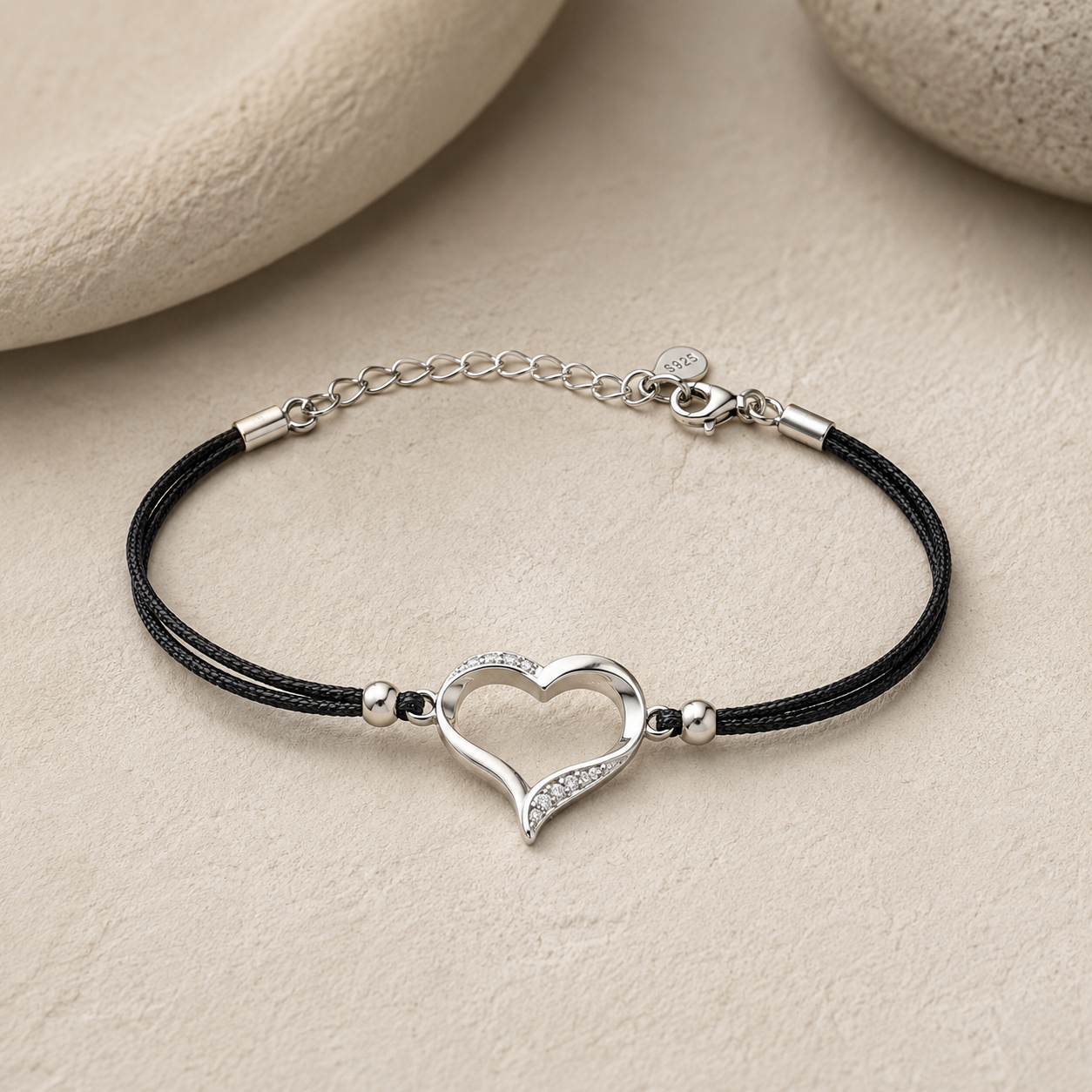 Minimal Heart Cord Bracelet | 925 Silver