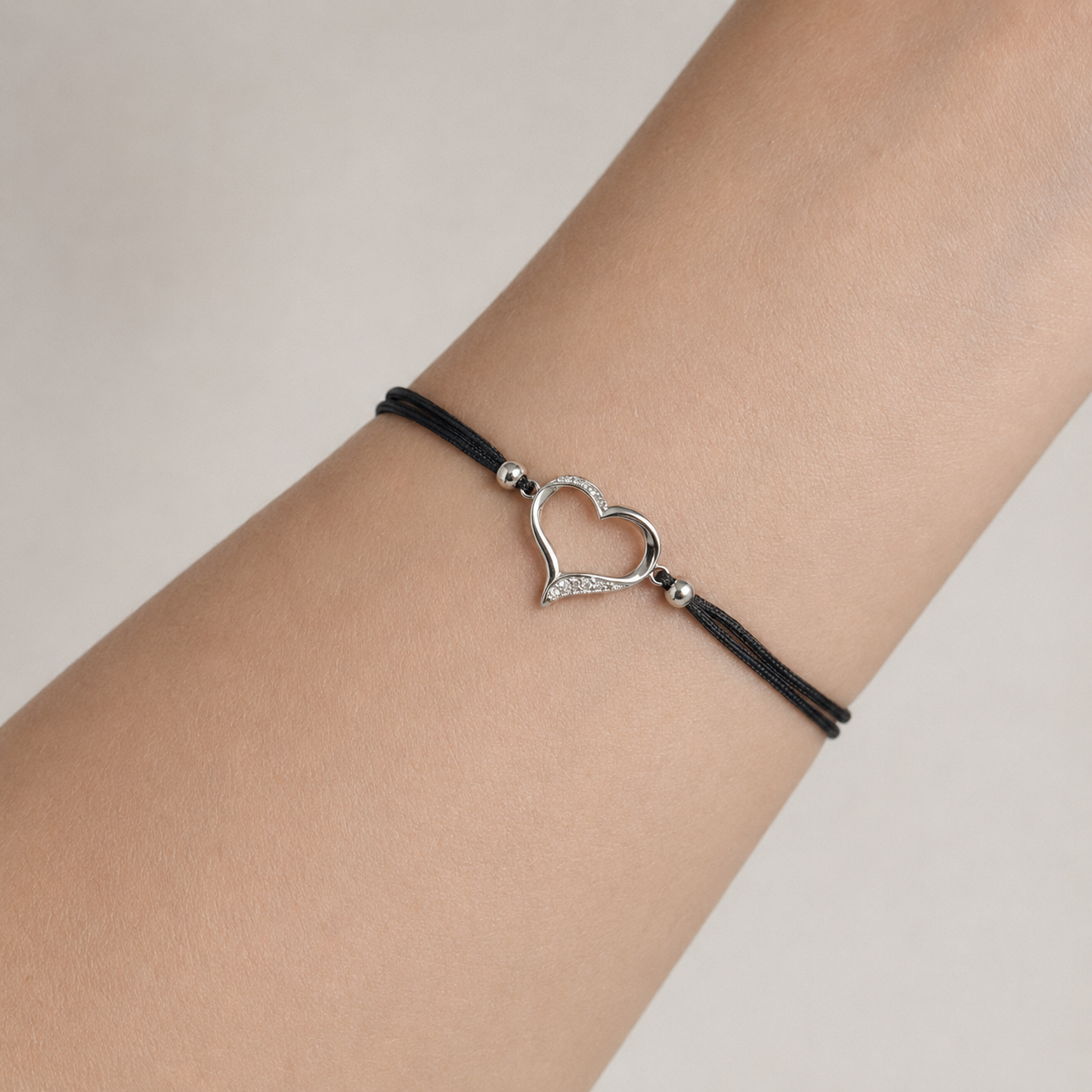 Minimal Heart Cord Bracelet | 925 Silver