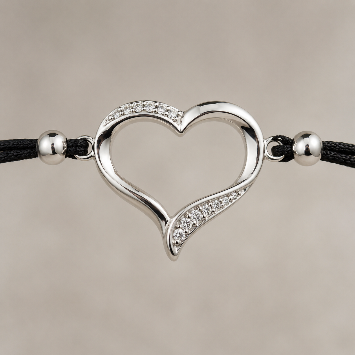 Minimal Heart Cord Bracelet | 925 Silver