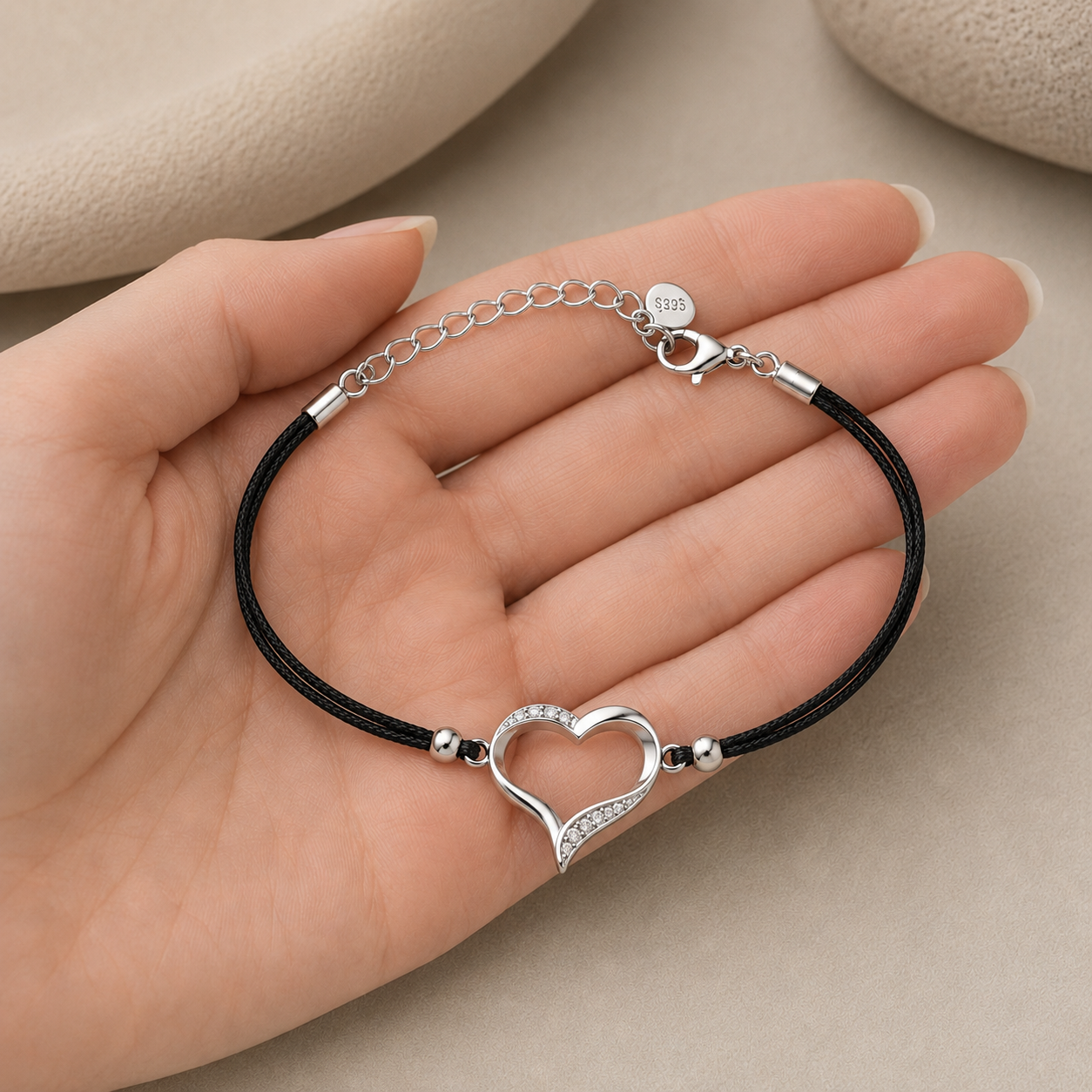 Minimal Heart Cord Bracelet | 925 Silver