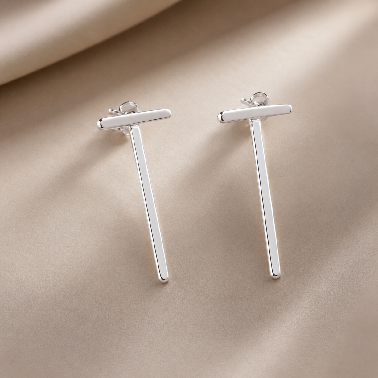 Minimal Silver Bar Drop Earrings | 925 Silver
