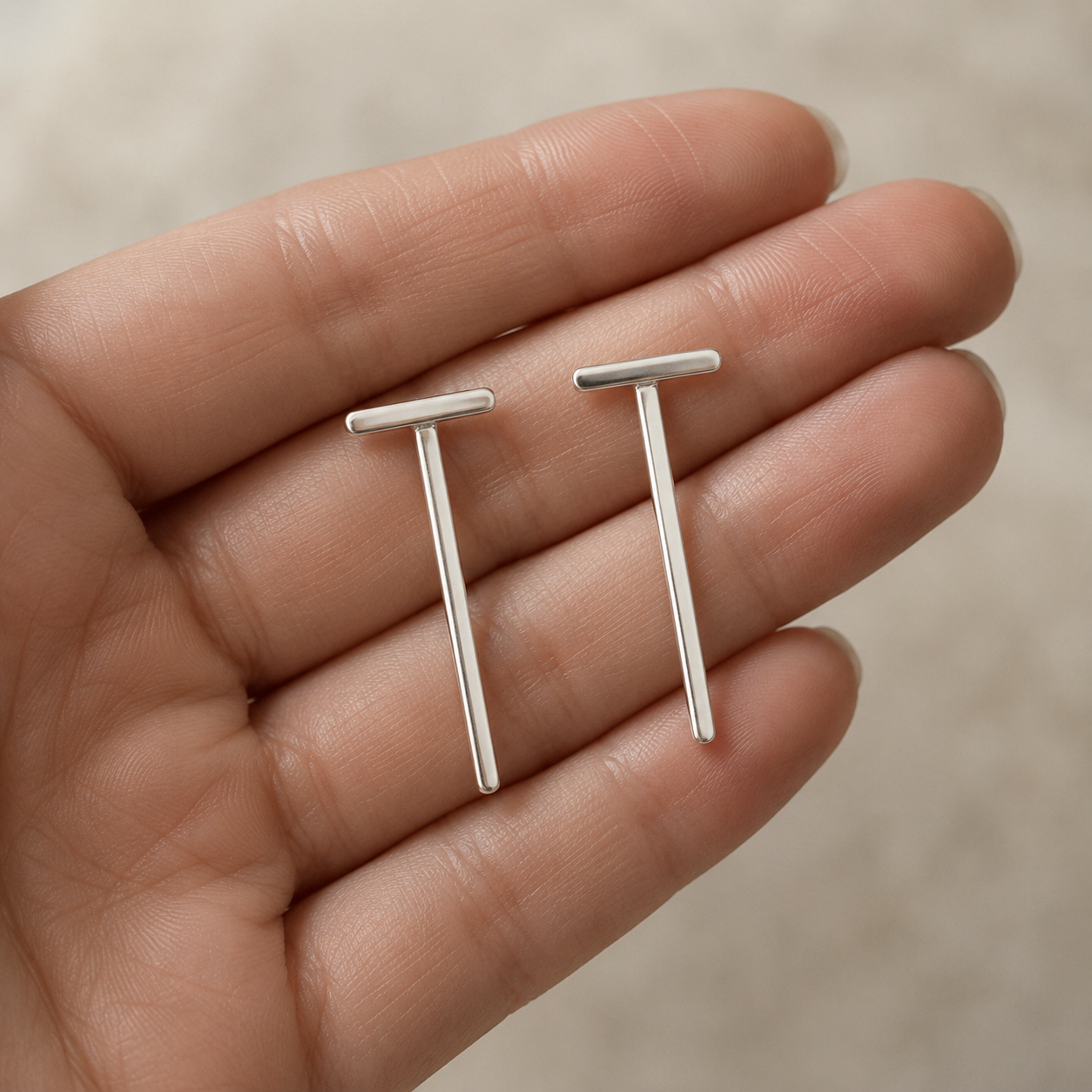 Minimal Silver Bar Drop Earrings | 925 Silver