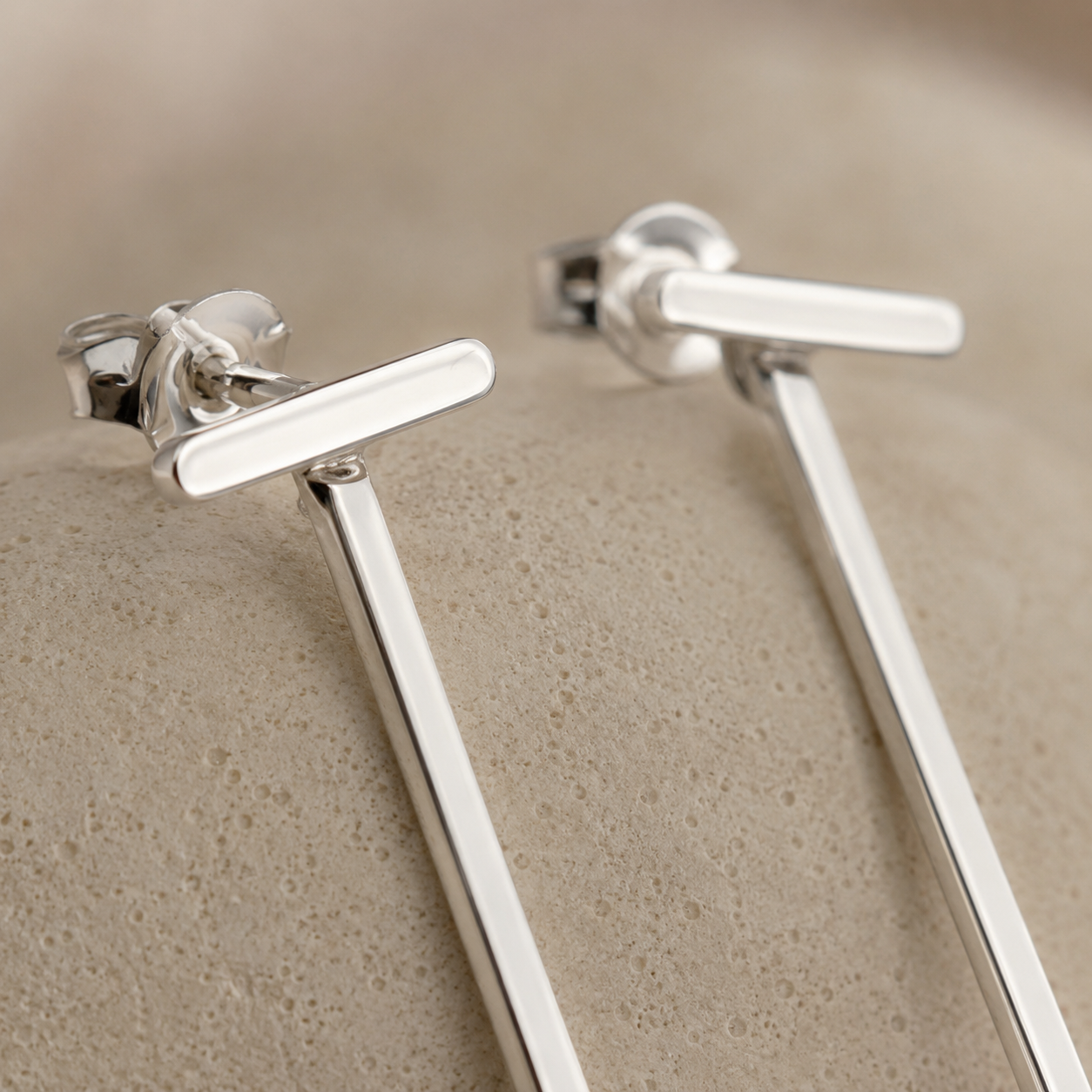 Minimal Silver Bar Drop Earrings | 925 Silver