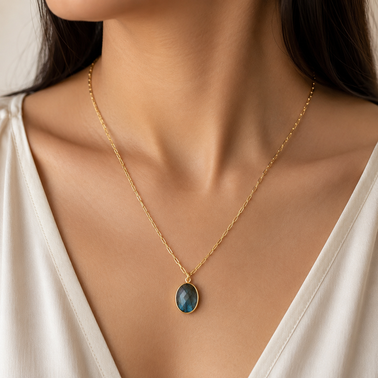 Moonlit Aura Oval Pendant | 925 Silver