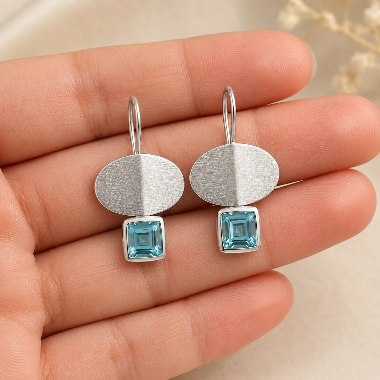 Ocean Blue Silver Danglers | 925 Silver