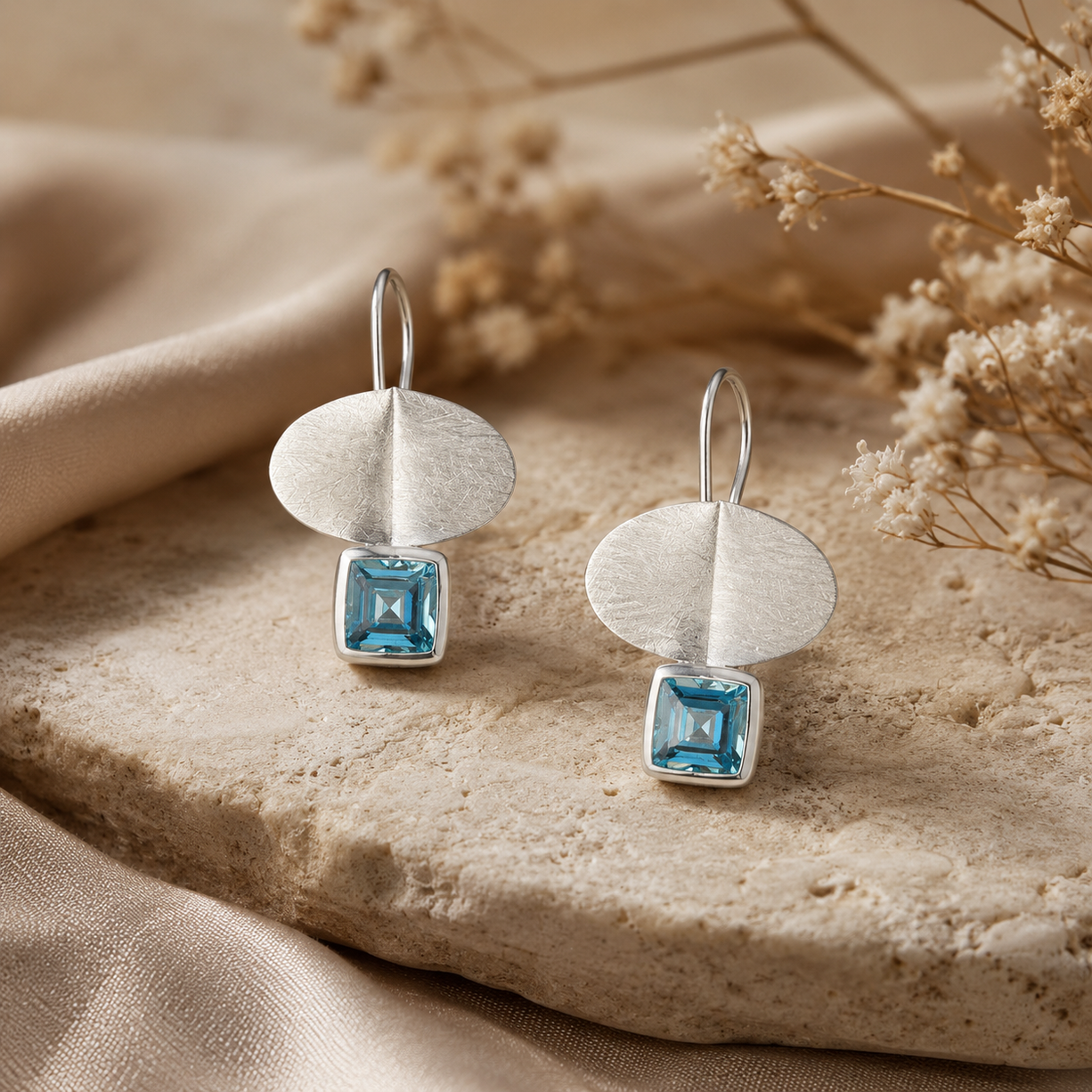 Ocean Blue Silver Danglers | 925 Silver